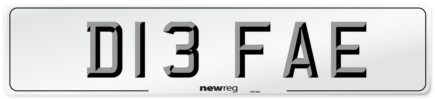 D13 FAE Number Plate from New Reg